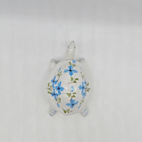Vintage Porcelain Turtle Trinket Box Made in Portugal Floral White Blue READ - Picture 4 of 10